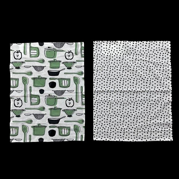 Kitschy Kitchen Dish Towels Green Black White Hanging Loop IKEA Rinnig Cotton - Picture 2 of 8